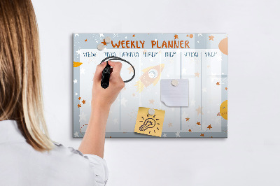 Decoratief glazen wandbord beschrijfbaar en magnetisch Weekplanner met ruimte voor foto's