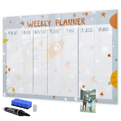 Decoratief glazen wandbord beschrijfbaar en magnetisch Weekplanner met ruimte voor foto's