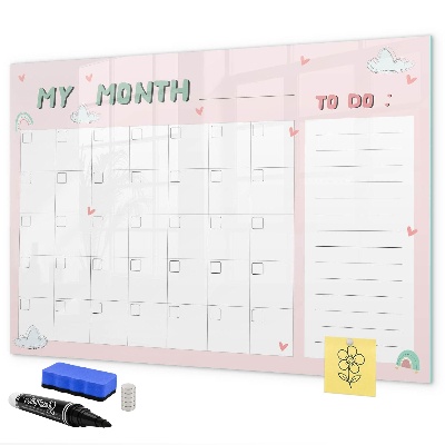 Memobord van glas met print inclusief neodymium magneten Maandelijkse planning met vrienden en foto's