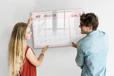 Memobord van glas met print inclusief neodymium magneten Maandelijkse planning met vrienden en foto's