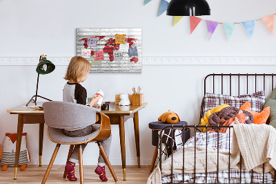 Decoratief glazen wandbord beschrijfbaar en magnetisch Wereldkaart met fotolocaties