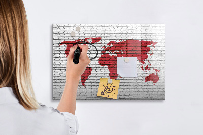 Decoratief glazen wandbord beschrijfbaar en magnetisch Wereldkaart met fotolocaties