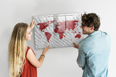 Decoratief glazen wandbord beschrijfbaar en magnetisch Wereldkaart met fotolocaties