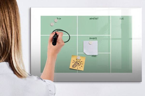 Decoratief glazen wandbord beschrijfbaar en magnetisch Agenda met notities en foto's