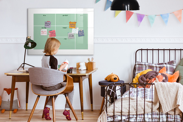Decoratief glazen wandbord beschrijfbaar en magnetisch Agenda met notities en foto's