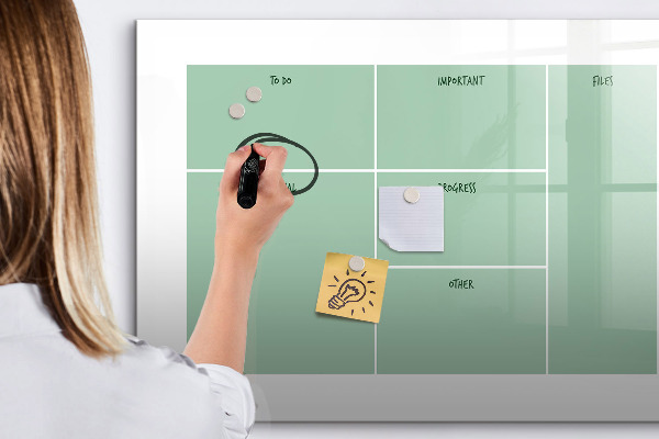 Decoratief glazen wandbord beschrijfbaar en magnetisch Agenda met notities en foto's