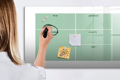 Decoratief glazen wandbord beschrijfbaar en magnetisch Agenda met notities en foto's