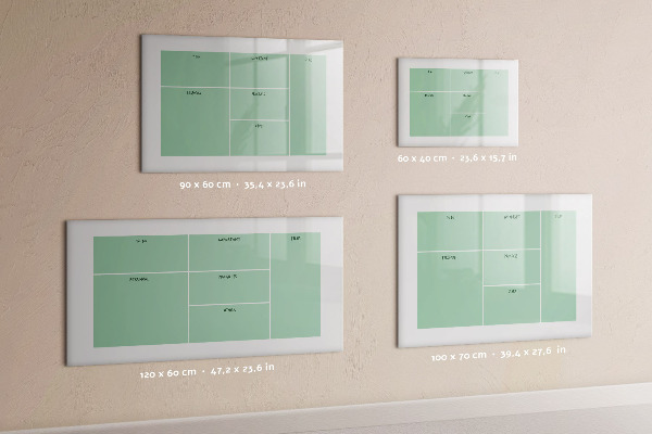 Decoratief glazen wandbord beschrijfbaar en magnetisch Agenda met notities en foto's