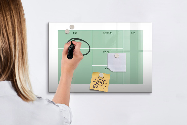 Decoratief glazen wandbord beschrijfbaar en magnetisch Agenda met notities en foto's
