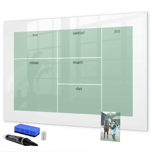 Decoratief glazen wandbord beschrijfbaar en magnetisch Agenda met notities en foto's