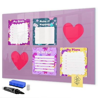 Decoratief glazen wandbord beschrijfbaar en magnetisch Planning- en motivatiebord