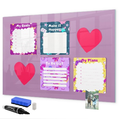 Decoratief glazen wandbord beschrijfbaar en magnetisch Planning- en motivatiebord