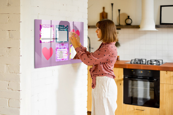 Decoratief glazen wandbord beschrijfbaar en magnetisch Planning- en motivatiebord