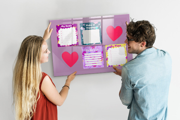 Decoratief glazen wandbord beschrijfbaar en magnetisch Planning- en motivatiebord