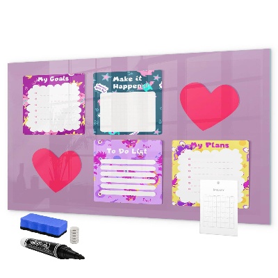 Decoratief glazen wandbord beschrijfbaar en magnetisch Planning- en motivatiebord