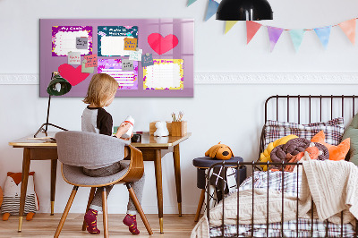 Decoratief glazen wandbord beschrijfbaar en magnetisch Planning- en motivatiebord