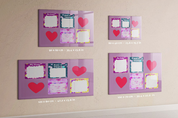 Decoratief glazen wandbord beschrijfbaar en magnetisch Planning- en motivatiebord