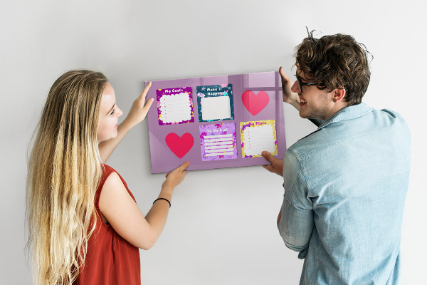 Decoratief glazen wandbord beschrijfbaar en magnetisch Planning- en motivatiebord