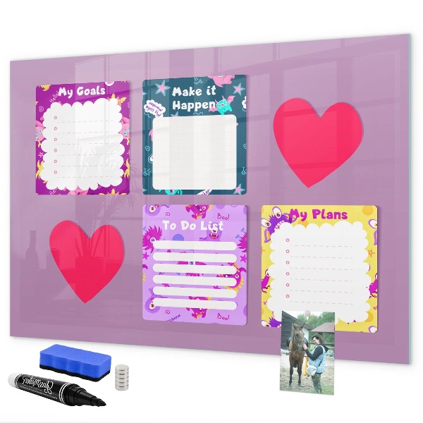 Decoratief glazen wandbord beschrijfbaar en magnetisch Planning- en motivatiebord