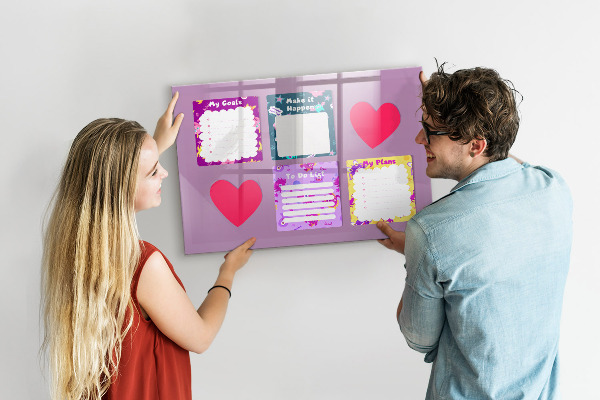 Decoratief glazen wandbord beschrijfbaar en magnetisch Planning- en motivatiebord