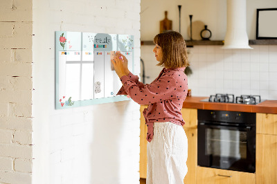 Decoratief glazen wandbord beschrijfbaar en magnetisch Weekplanner met ruimte voor foto's