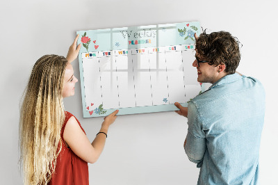 Decoratief glazen wandbord beschrijfbaar en magnetisch Weekplanner met ruimte voor foto's