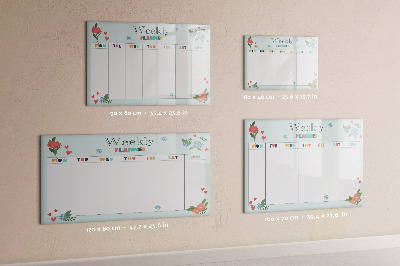 Decoratief glazen wandbord beschrijfbaar en magnetisch Weekplanner met ruimte voor foto's
