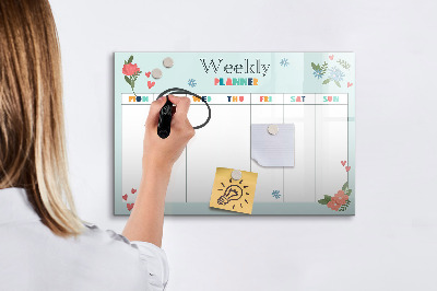 Decoratief glazen wandbord beschrijfbaar en magnetisch Weekplanner met ruimte voor foto's