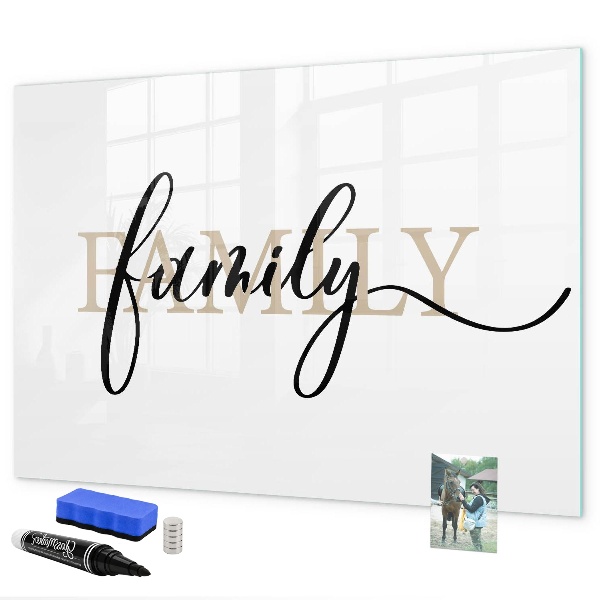 Memobord van glas met print inclusief neodymium magneten Familieherinneringen op het bord