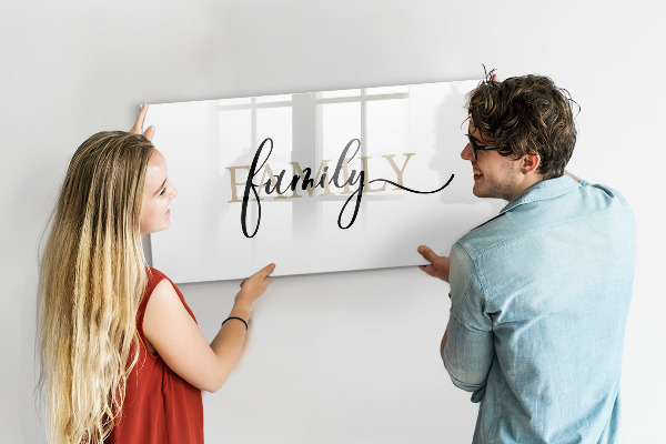 Memobord van glas met print inclusief neodymium magneten Familieherinneringen op het bord