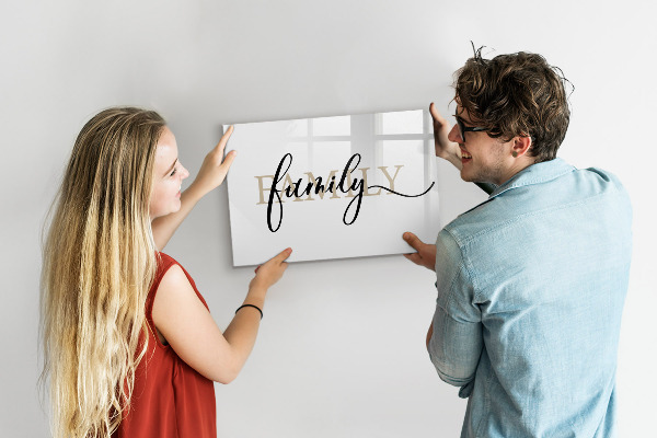 Memobord van glas met print inclusief neodymium magneten Familieherinneringen op het bord