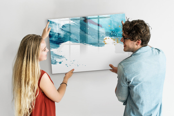 Decoratief glazen wandbord beschrijfbaar en magnetisch Een kleurrijke poster voor het presenteren van foto's