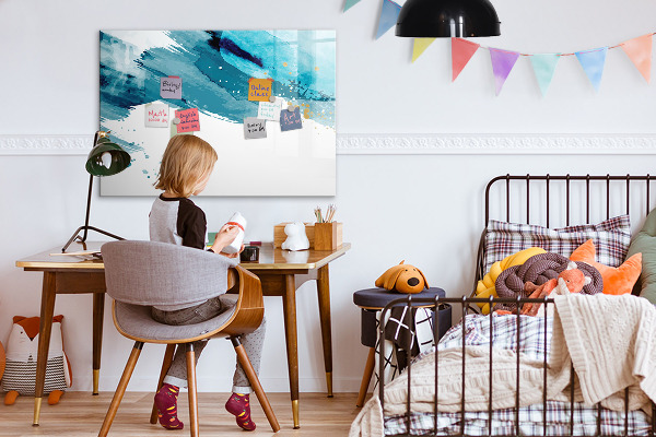 Decoratief glazen wandbord beschrijfbaar en magnetisch Een kleurrijke poster voor het presenteren van foto's