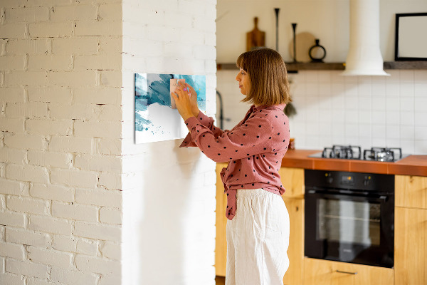 Decoratief glazen wandbord beschrijfbaar en magnetisch Een kleurrijke poster voor het presenteren van foto's