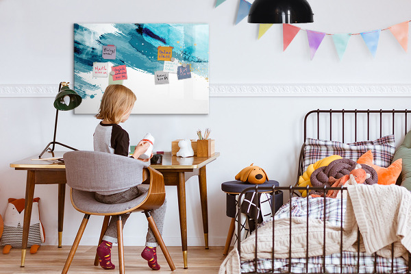 Decoratief glazen wandbord beschrijfbaar en magnetisch Een kleurrijke poster voor het presenteren van foto's