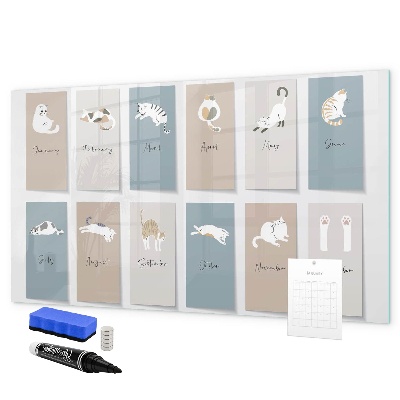 Decoratief glazen wandbord beschrijfbaar en magnetisch Een creatieve kalender voor elk seizoen.