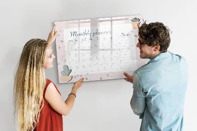 Memobord van glas met print inclusief neodymium magneten Maandplanner met ruimte voor foto's