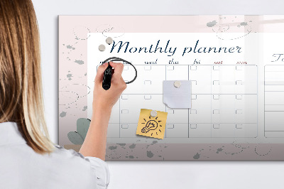 Memobord van glas met print inclusief neodymium magneten Maandplanner met ruimte voor foto's