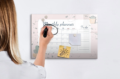 Memobord van glas met print inclusief neodymium magneten Maandplanner met ruimte voor foto's