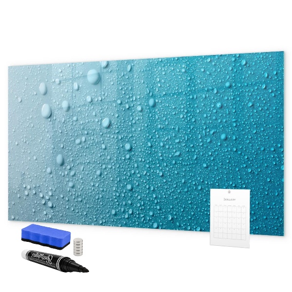 Decoratief glazen wandbord beschrijfbaar en magnetisch Blauw bord met magneten en foto's