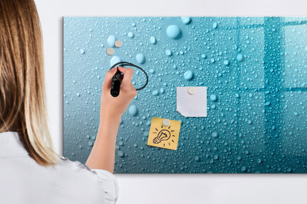 Decoratief glazen wandbord beschrijfbaar en magnetisch Blauw bord met magneten en foto's