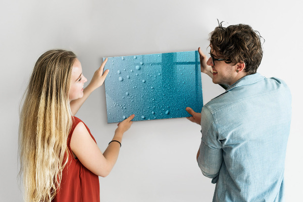 Decoratief glazen wandbord beschrijfbaar en magnetisch Blauw bord met magneten en foto's