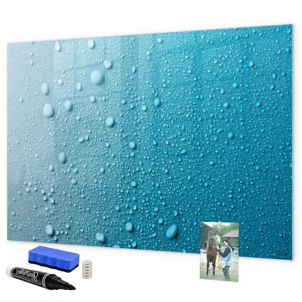 Decoratief glazen wandbord beschrijfbaar en magnetisch Blauw bord met magneten en foto's