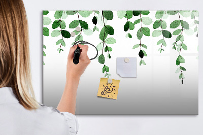 Memobord van glas met print inclusief neodymium magneten Groene bladeren en foto's aan de muur