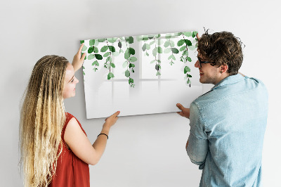 Memobord van glas met print inclusief neodymium magneten Groene bladeren en foto's aan de muur