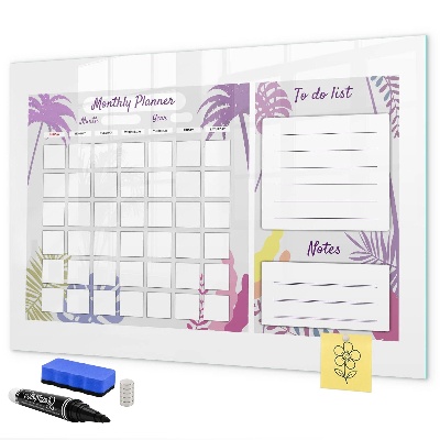 Decoratief glazen wandbord beschrijfbaar en magnetisch Maandplanner met ruimte voor foto's