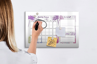 Decoratief glazen wandbord beschrijfbaar en magnetisch Maandplanner met ruimte voor foto's