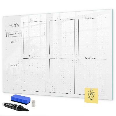 Memobord van glas met print inclusief neodymium magneten Maandplanner met ruimte voor foto's