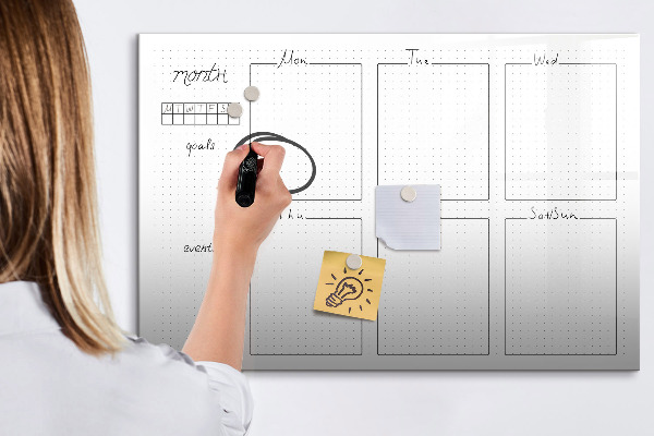 Memobord van glas met print inclusief neodymium magneten Maandplanner met ruimte voor foto's