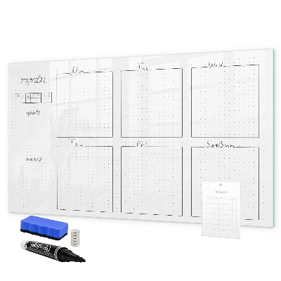 Memobord van glas met print inclusief neodymium magneten Maandplanner met ruimte voor foto's